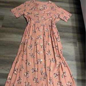 Floral Peach Maxi Dress with Button Details Vintage